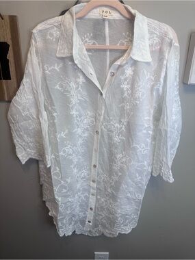 POL White Embroidered Sheer Blouse